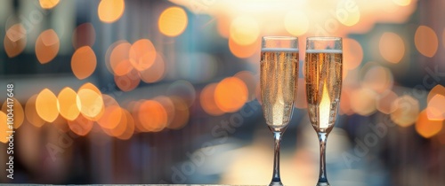 Celebration With Sparkling Champagne Glasses at Sunset in a Festive Setting