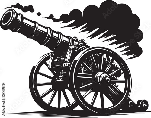 Old War Cannon silhouette vector illustration isolated on a white background