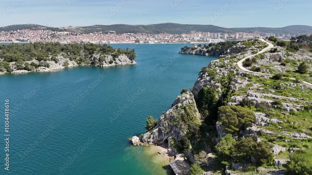 Aerial view of St. Ante strait towards the Šibenik city - not edited Aerial view of St. Ante strait towards the Šibenik city - not edited