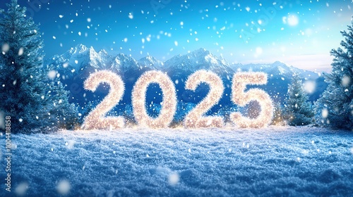 New Year 2025 celebration in a snowy landscape.