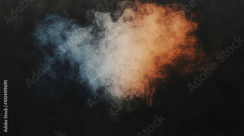 Abstract smoke cloud in blue and orange on a black background.