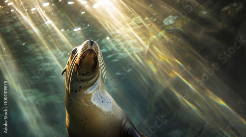 Beautiful shot of a sea lion seal enjoying the rays of the sun in baja California photo