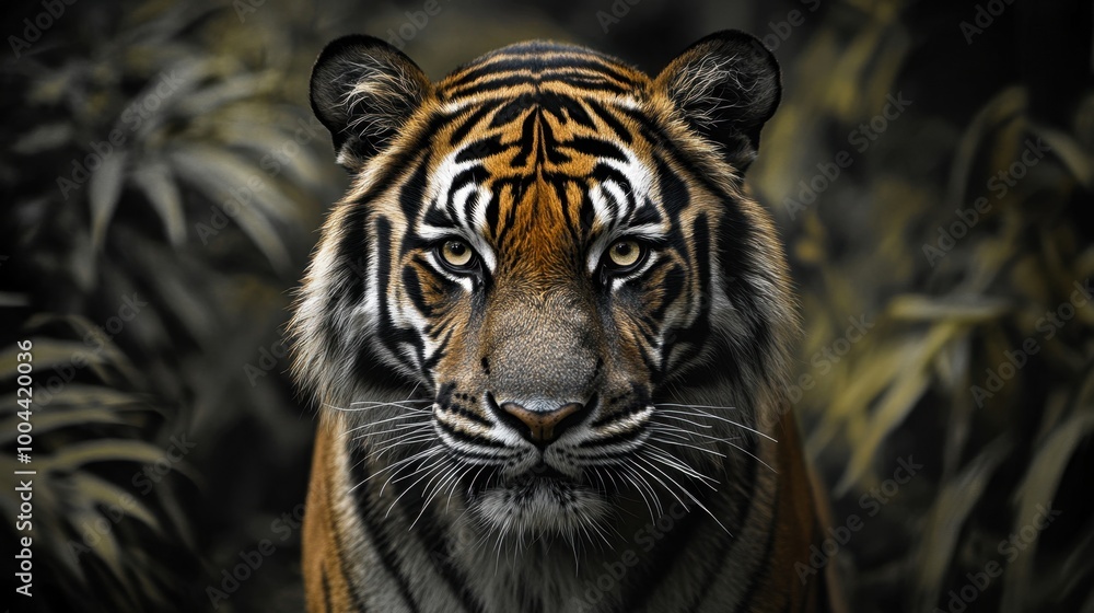 Fototapeta premium Majestic animal with bold black stripes in the African jungle, a stunning photograph that showcases the untamed beauty of nature