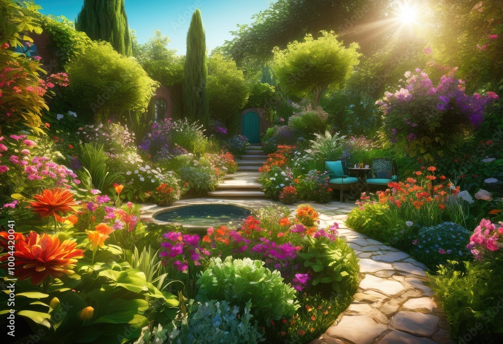 vibrant garden layout showcasing colorful plant arrangements lush foliage flowering blooms exquisite patterns, balcony, bed, botanical, cultivation, decor vibrant garden layout showcasing colorful plant arrangements lush foliage flowering blooms exquisite patterns, balcony, bed, botanical, cultivation, decor