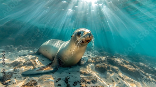 Beautiful shot of a sea lion seal enjoying the rays of the sun in baja California photo