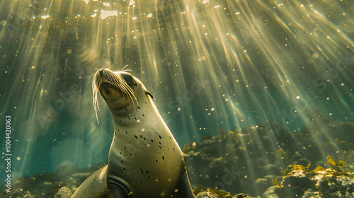 Beautiful shot of a sea lion seal enjoying the rays of the sun in baja California photo