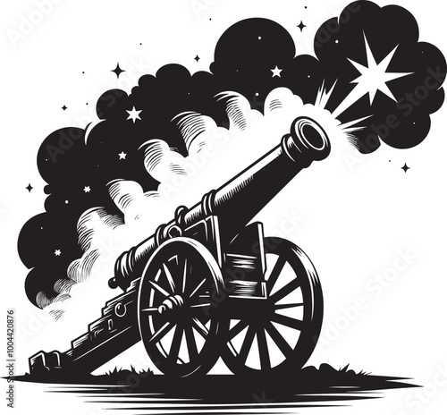 Old War Cannon silhouette vector illustration isolated on a white background