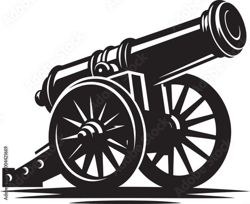 Old War Cannon silhouette vector illustration isolated on a white background