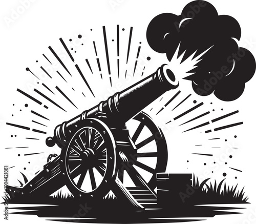 Old War Cannon silhouette vector illustration isolated on a white background