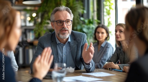 Business Meeting with Diverse Professionals in Modern Office