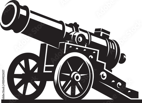 Old War Cannon silhouette vector illustration isolated on a white background