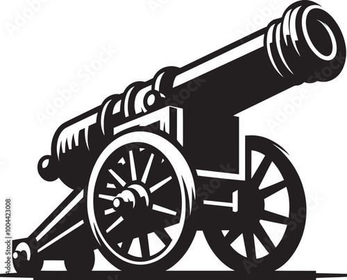 Old War Cannon silhouette vector illustration isolated on a white background