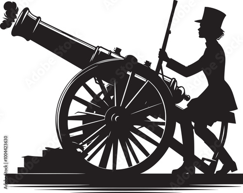 Old War Cannon silhouette vector illustration isolated on a white background
