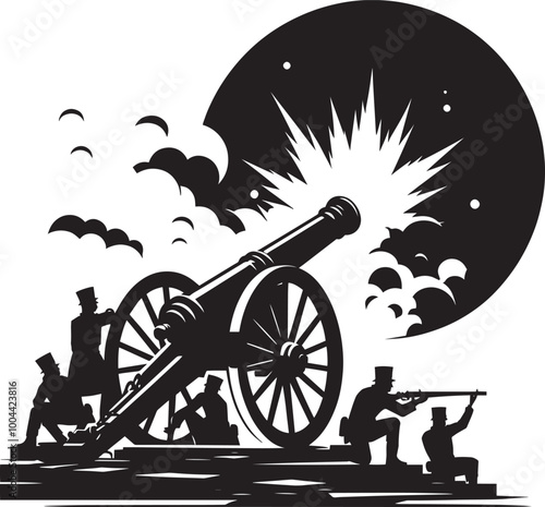 Old War Cannon silhouette vector illustration isolated on a white background