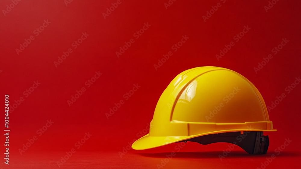 yellow construction helmet on a red background yellow construction helmet on a red background