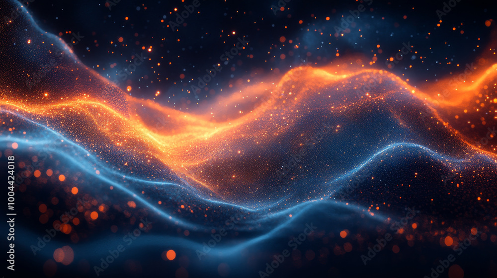 Abstract blue and orange glowing particles. Abstract blue and orange glowing particles.