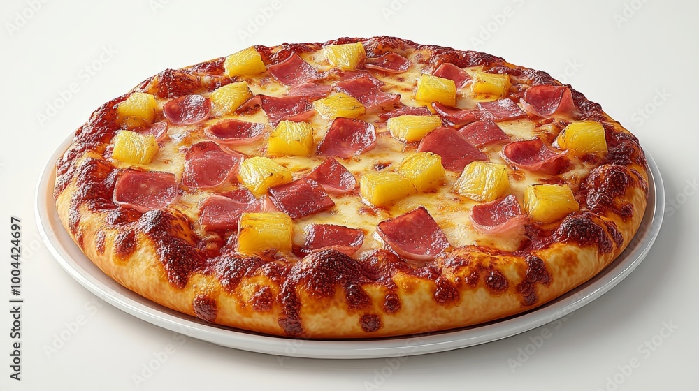 Pizza hawaiana con trozos de piña jugosa y rodajas de jamón sobre una ...
