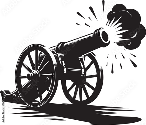 Old War Cannon silhouette vector illustration isolated on a white background
