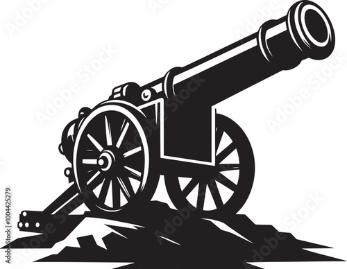 Old War Cannon silhouette vector illustration isolated on a white background