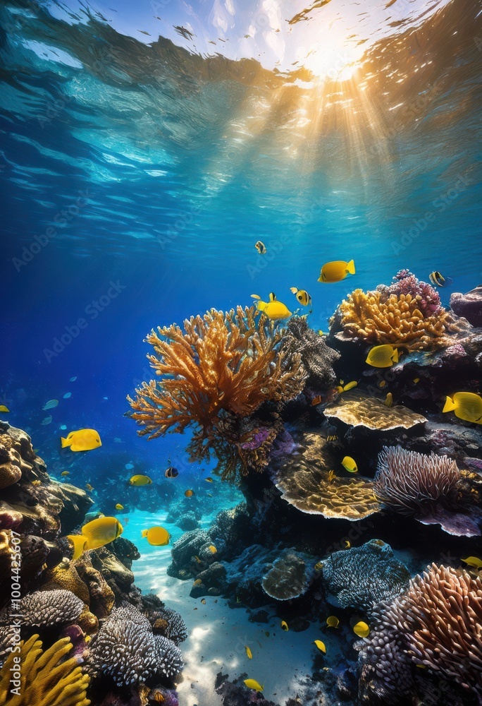 Obraz premium exploring vibrant marine life amongst tranquil coastal waters featuring colorful coral exotic serene underwater ecosystems, aquatic, ocean, seascape, reef, fish