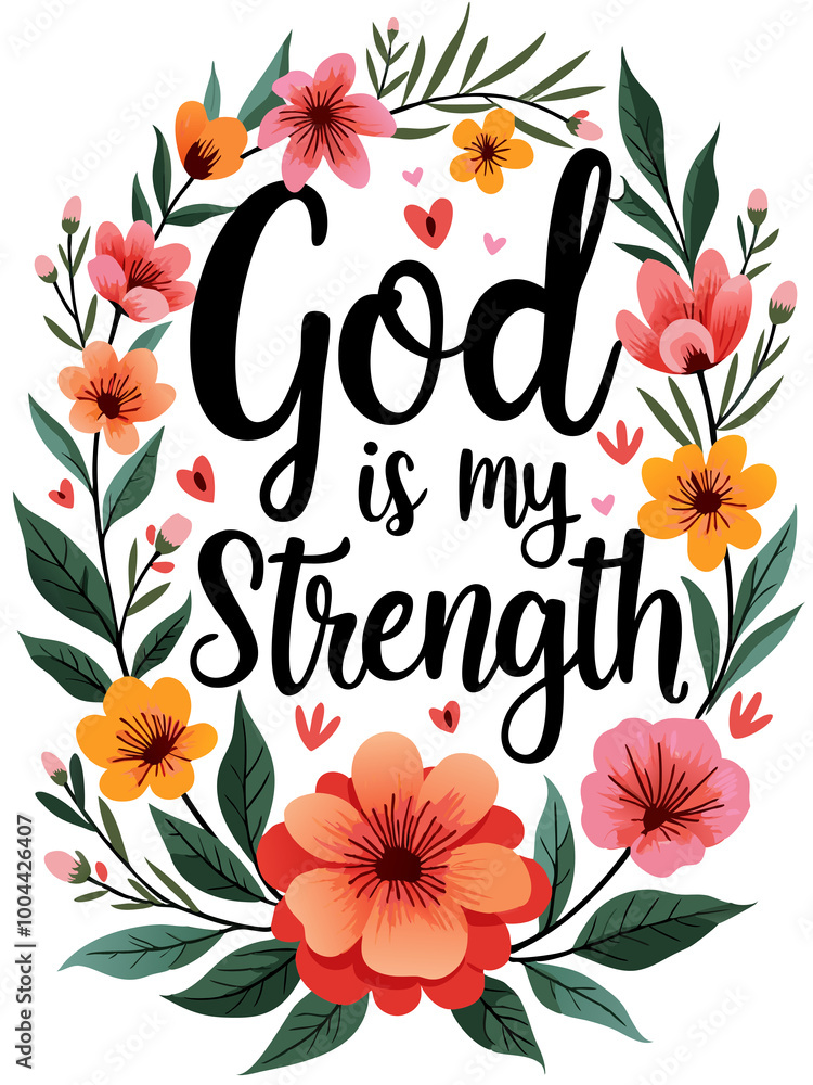 God Is My Strength Christian Quote Typography Art Floral Flower Theme for Christian Women God Is My Strength Christian Quote Typography Art Floral Flower Theme for Christian Women
