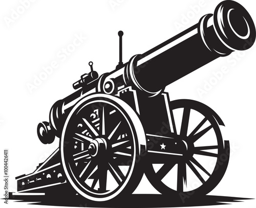 Old War Cannon silhouette vector illustration isolated on a white background