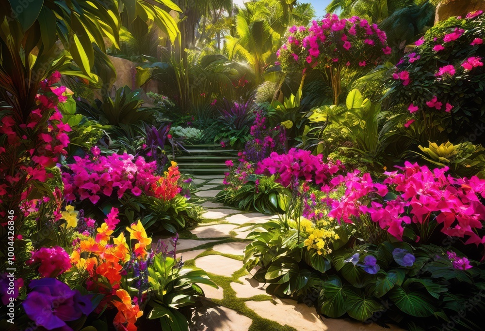 Naklejka premium vibrant garden scenes featuring lush plant colorful botanical beauty blooming oasis, arrangement, beds, bushes, conservation, decor, design, ecology