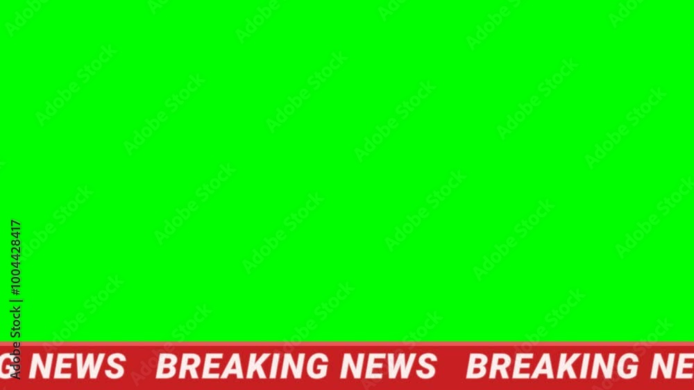 Animation of a red scrolling breaking news banner appearing and disappearing at the bottom left on a green background Animation of a red scrolling breaking news banner appearing and disappearing at the bottom left on a green background