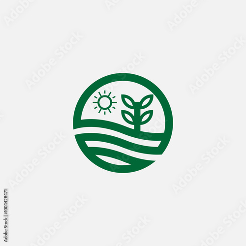 Illustration of a beautiful desert with trees land sun logo design
