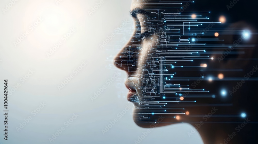 Futuristic Profile of a Woman with Digital Elements Futuristic Profile of a Woman with Digital Elements