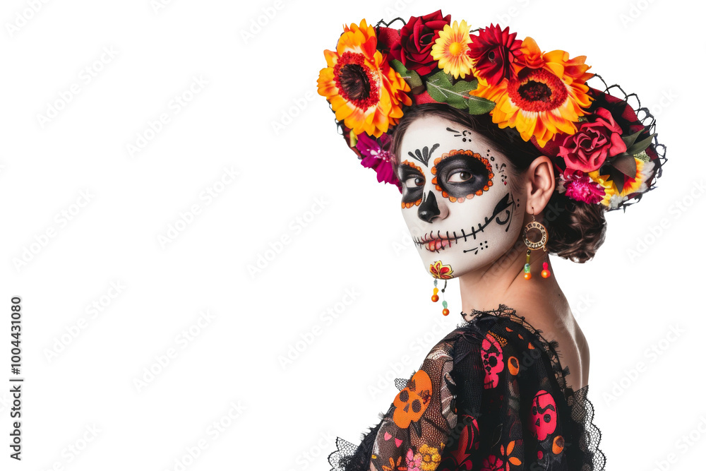 Portrait of a woman adorned in halloween horror makeup, her happy smile twisted into a scary face for the night festival celebration, isolated on a transparent background Portrait of a woman adorned in halloween horror makeup, her happy smile twisted into a scary face for the night festival celebration, isolated on a transparent background