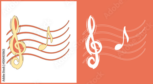 Music, the five-line staff / stave. Violin key & Note A. Hand drawn illustration for musician, composer, singer. Customizable vector graphics.