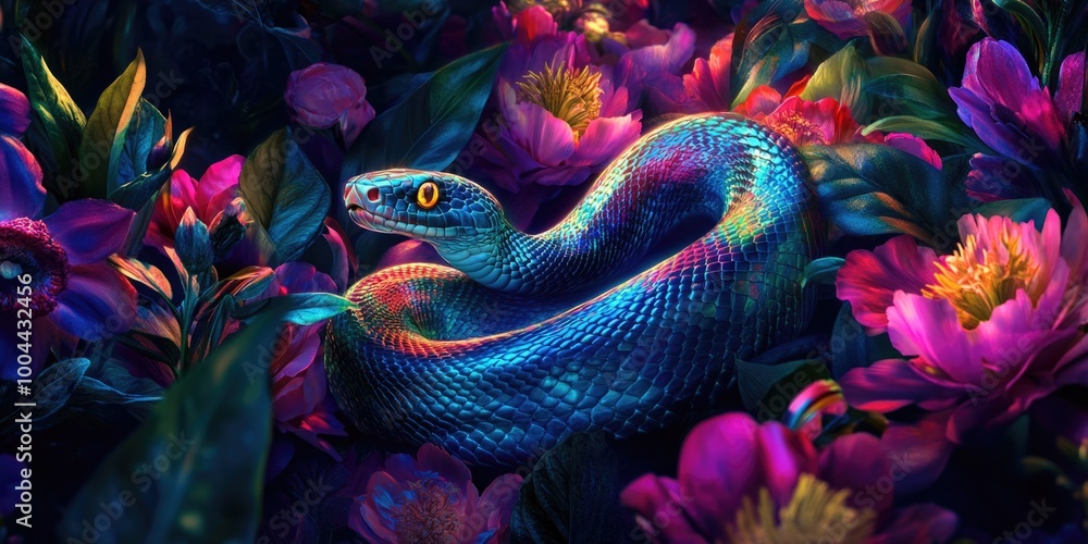 Snake in flower field Snake in flower field
