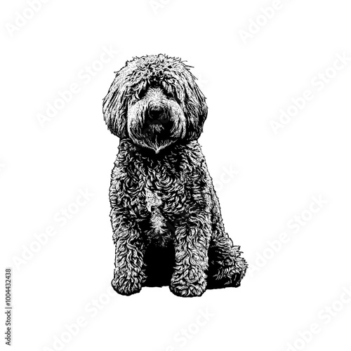 Petite Goldendoodle hand drawing vector isolated on background.