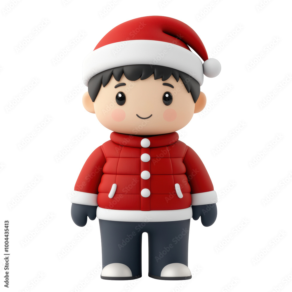Cute 3D character wearing a Santa hat and a red winter jacket, with a cheerful expression. Cartoonish style suitable for festive-themed projects. Isolated on transparent background, png. Cute 3D character wearing a Santa hat and a red winter jacket, with a cheerful expression. Cartoonish style suitable for festive-themed projects. Isolated on transparent background, png.