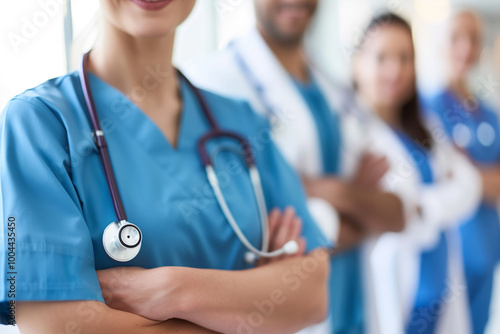 Photography of team of professional workers in a modern hospital.	