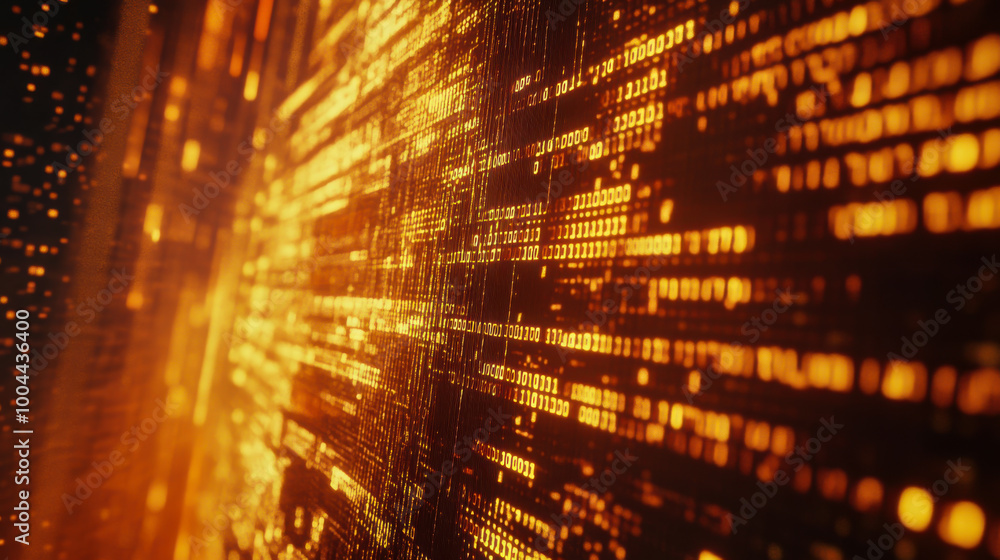 Dynamic digital data stream in a futuristic setting with glowing orange patterns reflecting technology Dynamic digital data stream in a futuristic setting with glowing orange patterns reflecting technology