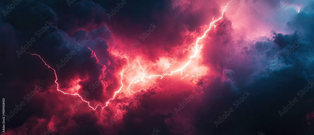 Majestic pink lightning in the heart of the storm. Majestic pink lightning in the heart of the storm.