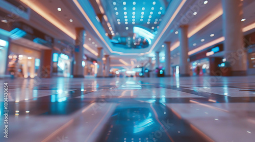 Blurred and defocused upscale shopping mall interior as background