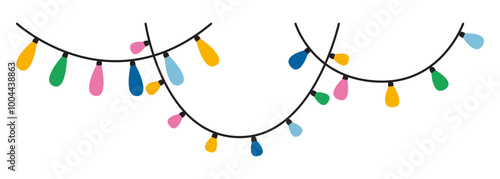 Christmas garlands with colorful light bulbs. Trendy modern vector illustration isolated on white background, hand drawn, flat design