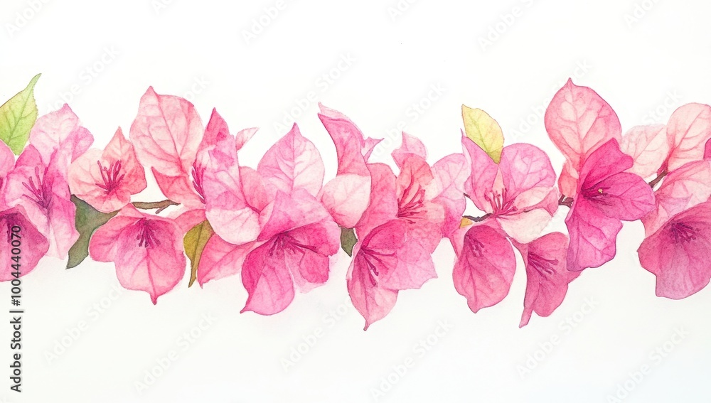 Watercolor painting of a pink bougainvillea flower garland on a white background, with pastel colors Generative AI Watercolor painting of a pink bougainvillea flower garland on a white background, with pastel colors Generative AI