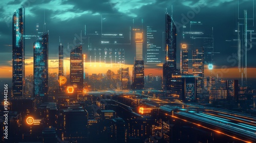 Wallpaper Mural AI-controlled city with autonomous systems and machines working in sync, highlighting unseen AI infrastructure. Torontodigital.ca