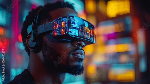 Young african american man using virtual reality headset photo