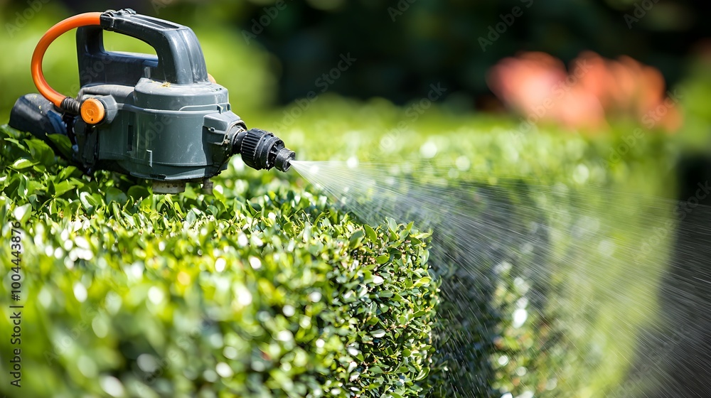 Lawn Care Worker Using Weed Sprayer in Garden Lawn Care Worker Using Weed Sprayer in Garden