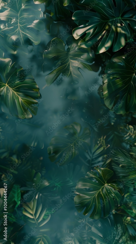 Tropical leaves floating in a pool of water Tropical leaves floating in a pool of water