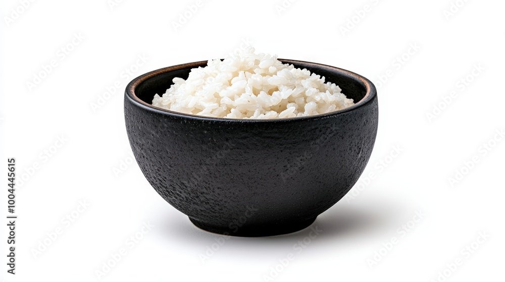 Bowl of fluffy white rice on white background, ideal for culinary presentations. Bowl of fluffy white rice on white background, ideal for culinary presentations.