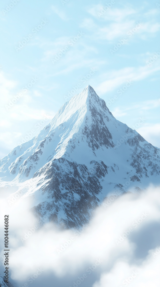 A background of a snow-capped mountain peak with soft, floating clouds, surrounded by light blue skies and soft shadows A background of a snow-capped mountain peak with soft, floating clouds, surrounded by light blue skies and soft shadows