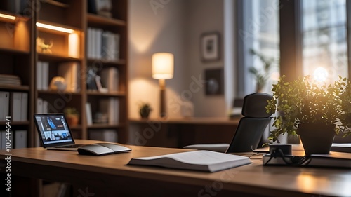 office space with a bookcase for a formal remote work arrangement