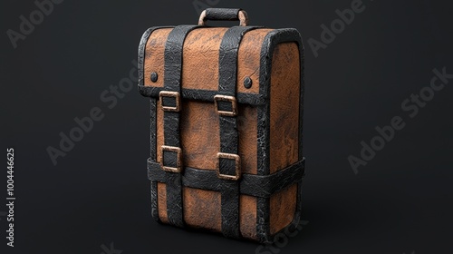 Classic brown leather travel suitcase on a dark background. photo