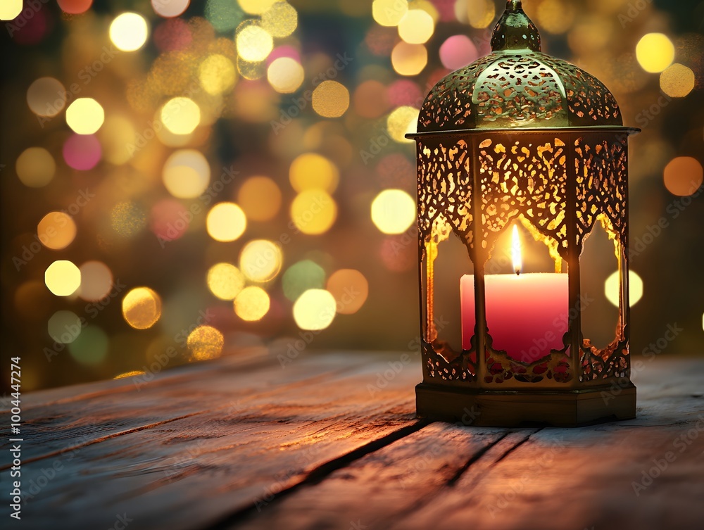Ramadan Lantern with Candle & Bokeh Lights Ramadan Lantern with Candle & Bokeh Lights